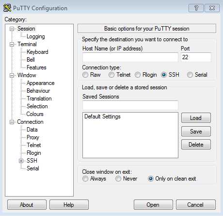 PuTTY main window